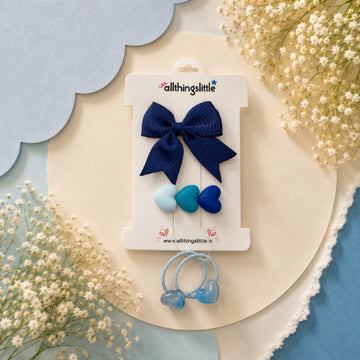 Deep Navy Ribbon Bow & Ombre Matte Hearts Set