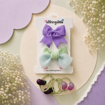 Lavender Grosgrain & Mint Chiffon Bow Set