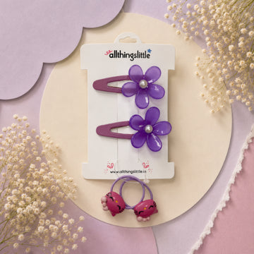 Translucent Purple Blossom Pair & Kitty Tie Set