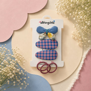 Floral Meadow Ribbon Bow & Pink Plaid Clip Set