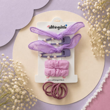 Lavender Lace Bunny-Ear Clips & Scrunchie Set