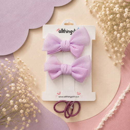 Dual Chiffon Orchid Bow Pair & Elastic Set