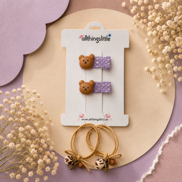 Bear Charm Lace Ribbon & Leopard Ball Tie Set