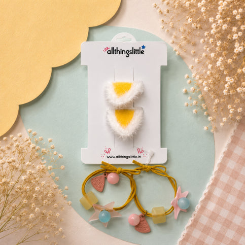 Yellow Pastel Faux-Fur Ear & Star Charm Set