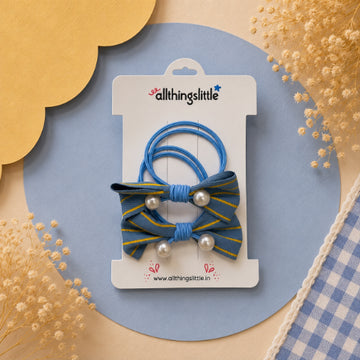Denim Blue Varsity Stripe Pearl Accent Bow Ties