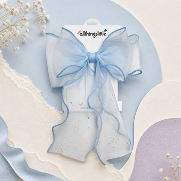 Ice Blue Shimmer Starry Organza Bow Clip