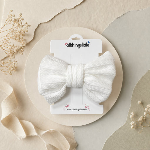 Crisp White Eyelet Bow Headband