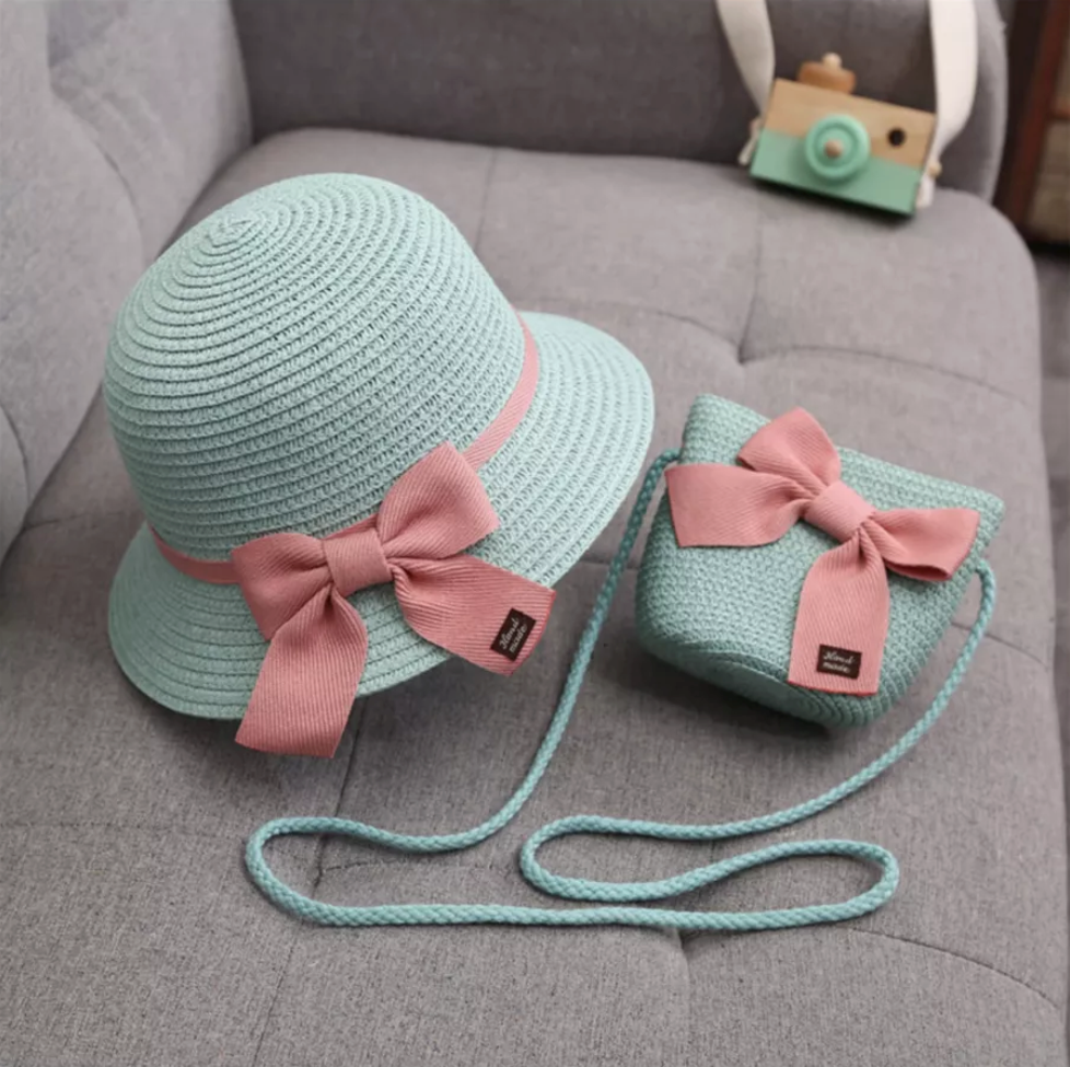 Summer Straw Hat and Sling Bag Set