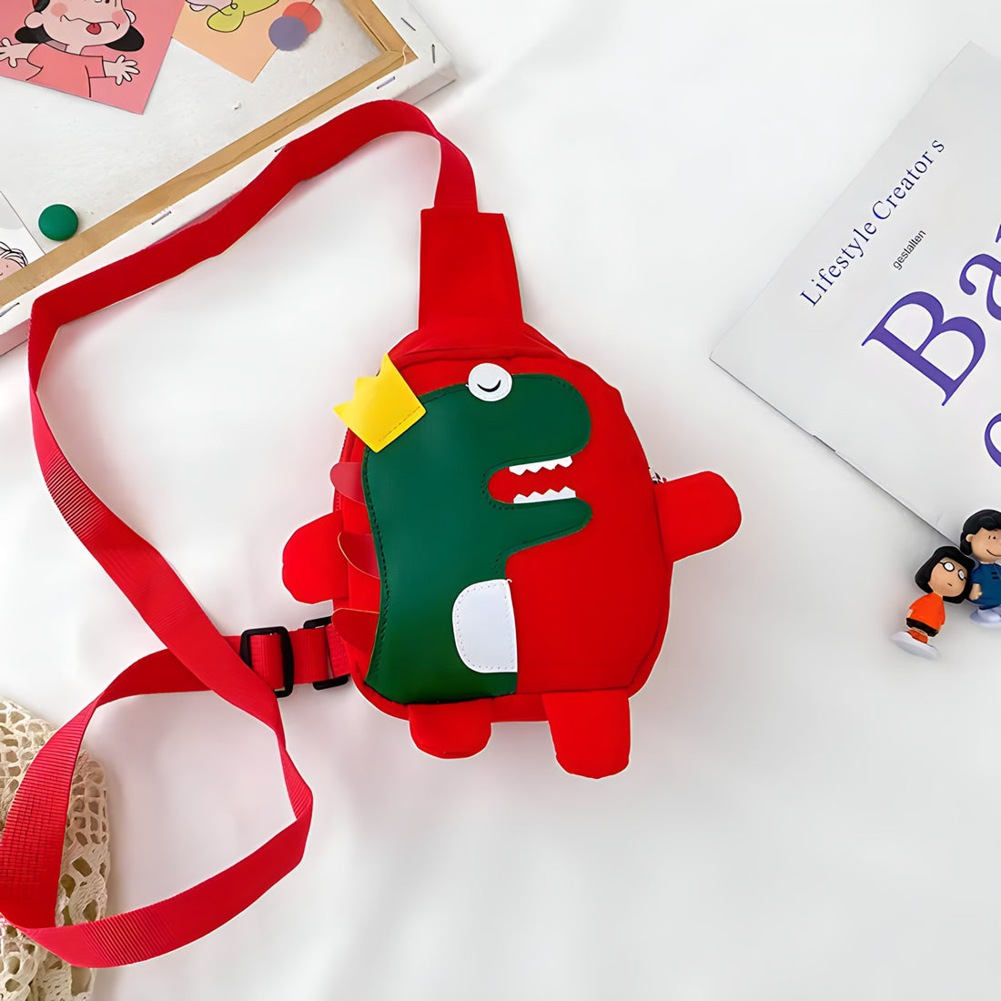 Dino-King Cross Body Bag for Kids - Red