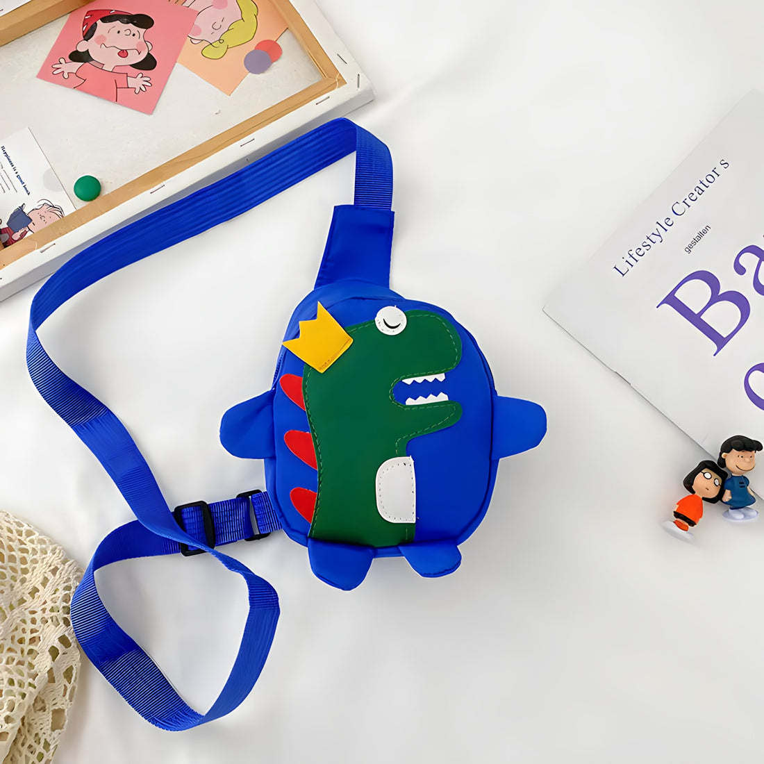 Dino-King Cross Body Bag for Kids Blue