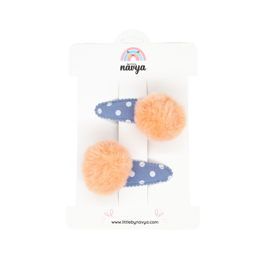 Dots and Dimples - Pom Pom Tic Tac Hair Clips - Yellow & Peach (2-8 Years)