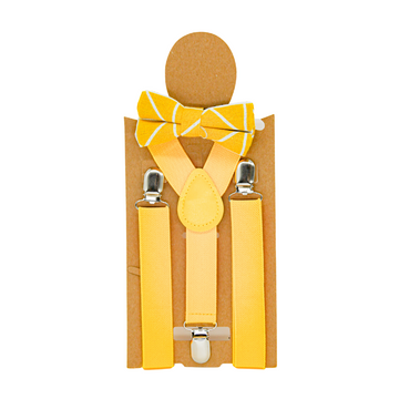 Adjustable Shoulder Strap Yellow Kids Suspender and Bow Tie Set -  (4- 8 Years)