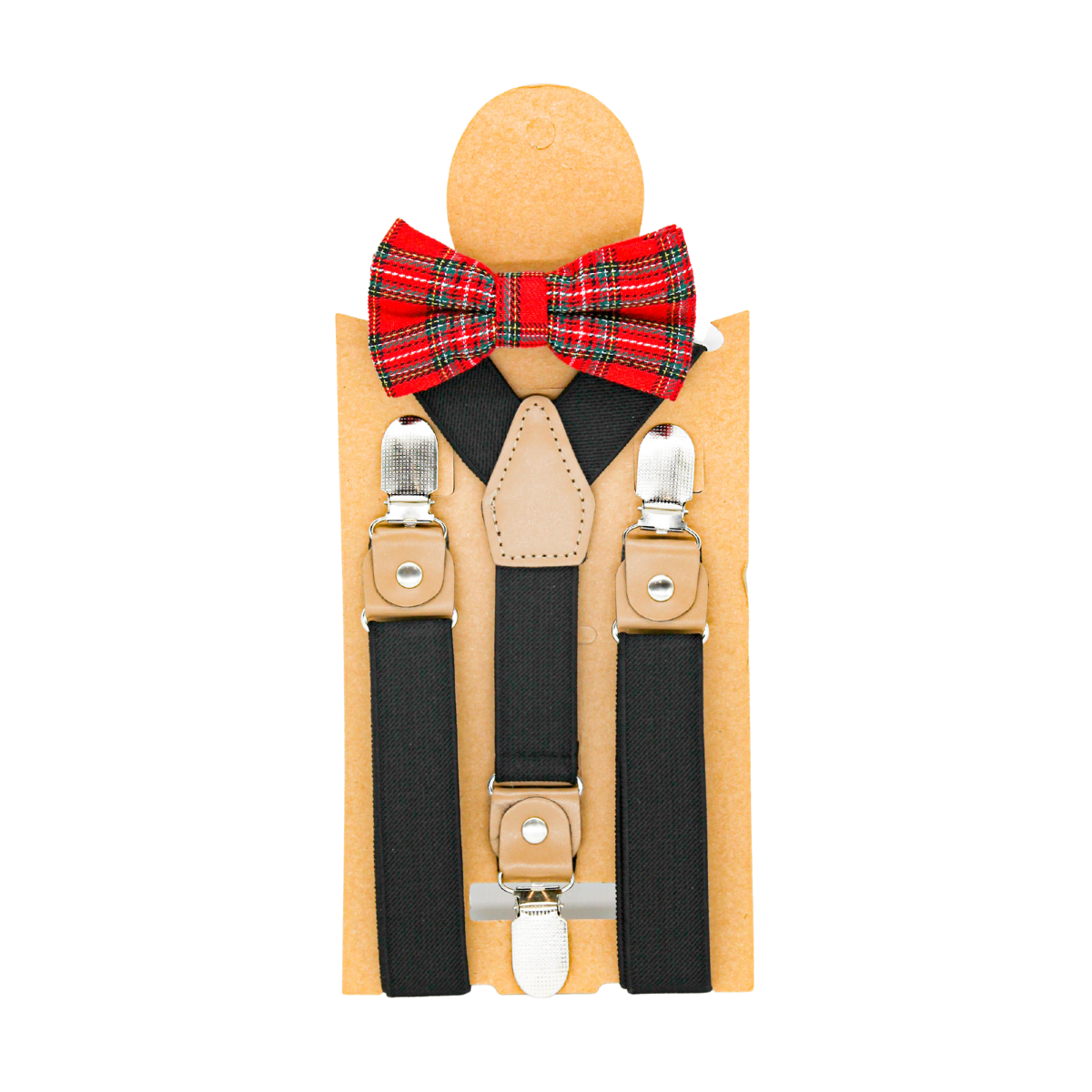 Adjustable Shoulder Strap Black and Red Kids Suspender and Bow Tie Set -  (4- 8 Years)