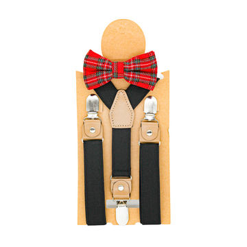 Adjustable Shoulder Strap Black and Red Kids Suspender and Bow Tie Set -  (4- 8 Years)