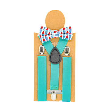 Elegant Elites Turquoise and White Kids Suspender and Bow Tie Set -  (4- 8 Years)