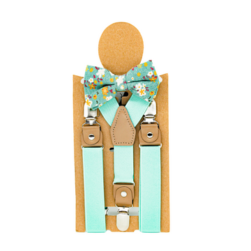 Elegant Aqua Kids Solid Bow Tie and Suspenders Set - (4- 8 Years)