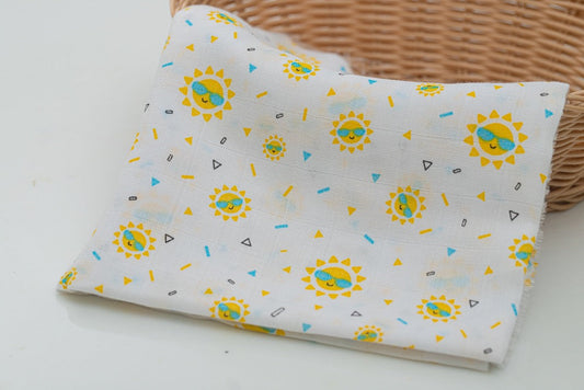Little By Navya Organic Cotton Multipurpose Swaddle Wrap Sun and Sky Design - Size 100 x 100 CM (Pack of 2)